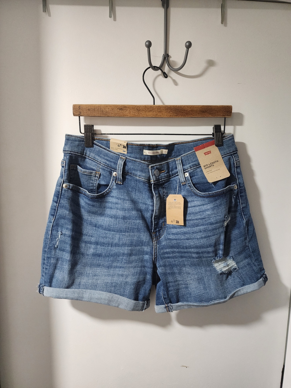 Levi's Women's Blue Distressed Rolled-Hem Denim Shorts